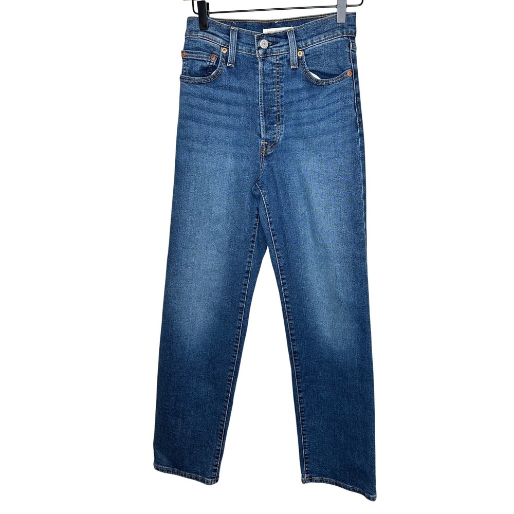 Levi's Ribcage Straight Leg Jeans 25 Dark Wash High Rise Button Fly Denim Pants